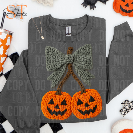 Jack O Lantern Cherry Bows Faux Yarn Direct to Film Transfers
