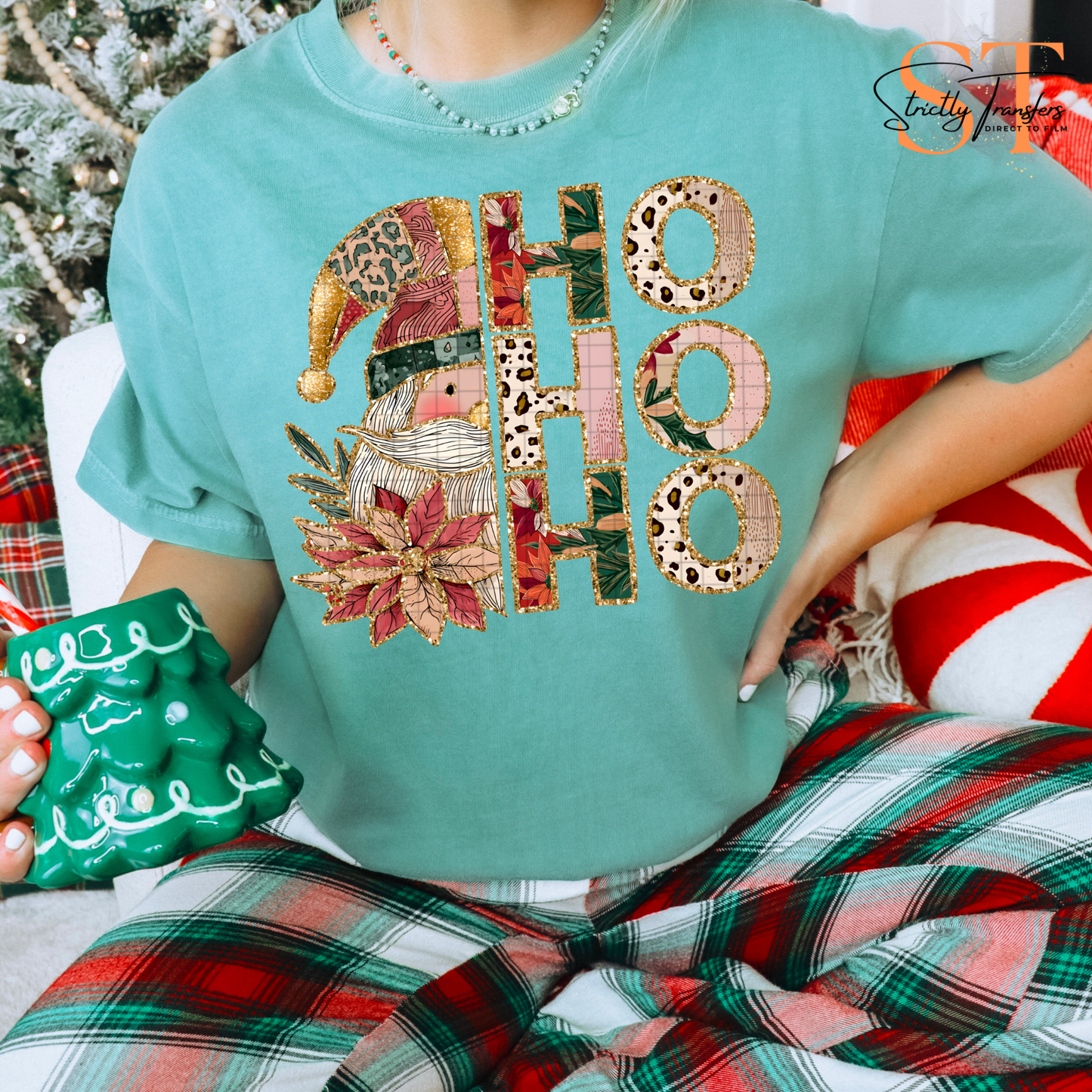 Floral & Gold Ho Ho Ho Direct to Film Transfers