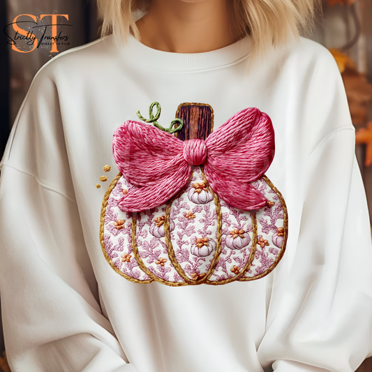 Pink Scroll Pumpkin with Bow Direct to Film Transfers