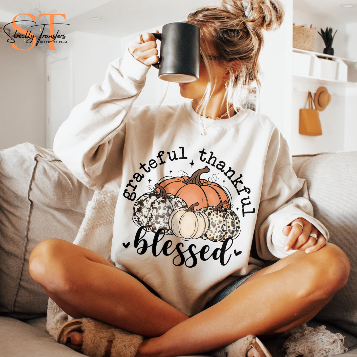 Grateful Thankful Blessed Pumpkins Direct to Film Transfers