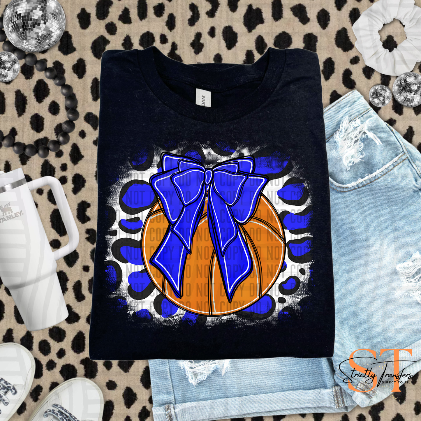 Basketball Bow Leopard Background Direct to Film Transfers