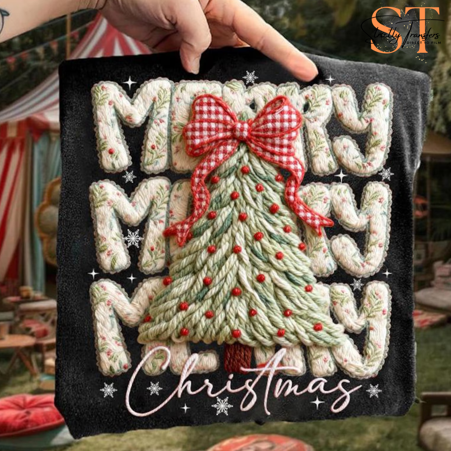 Merry Christmas Faux  Latch hook Yarn Direct to Film Transfers