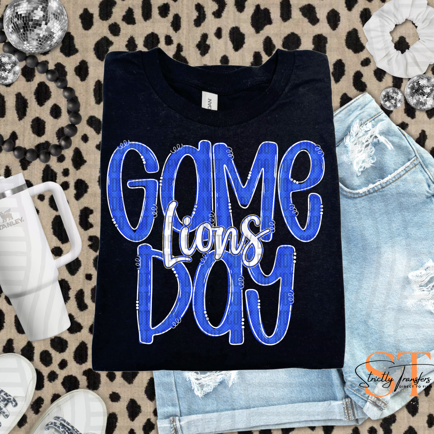 Lions Blue Game Day Doodle Direct to Film Transfers