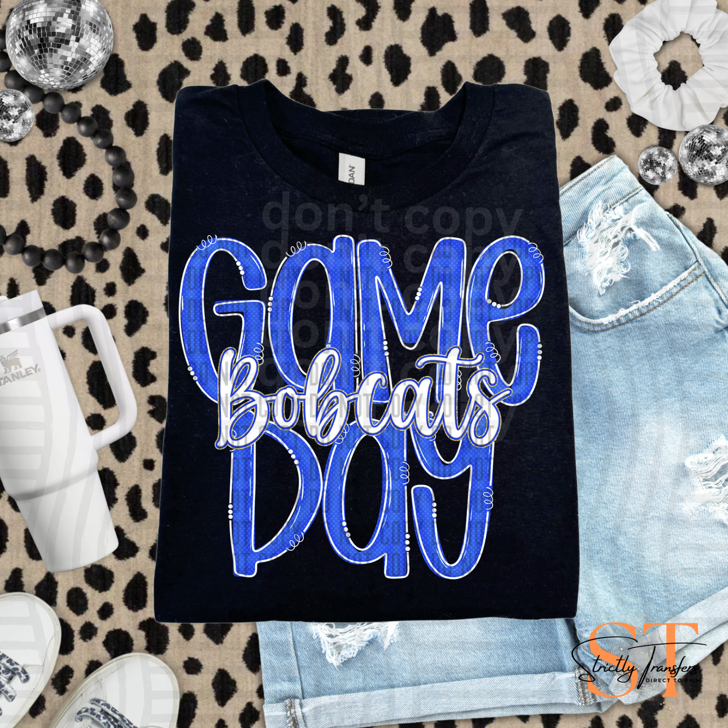 Bobcats Blue Game Day Doodle Direct to Film Transfers