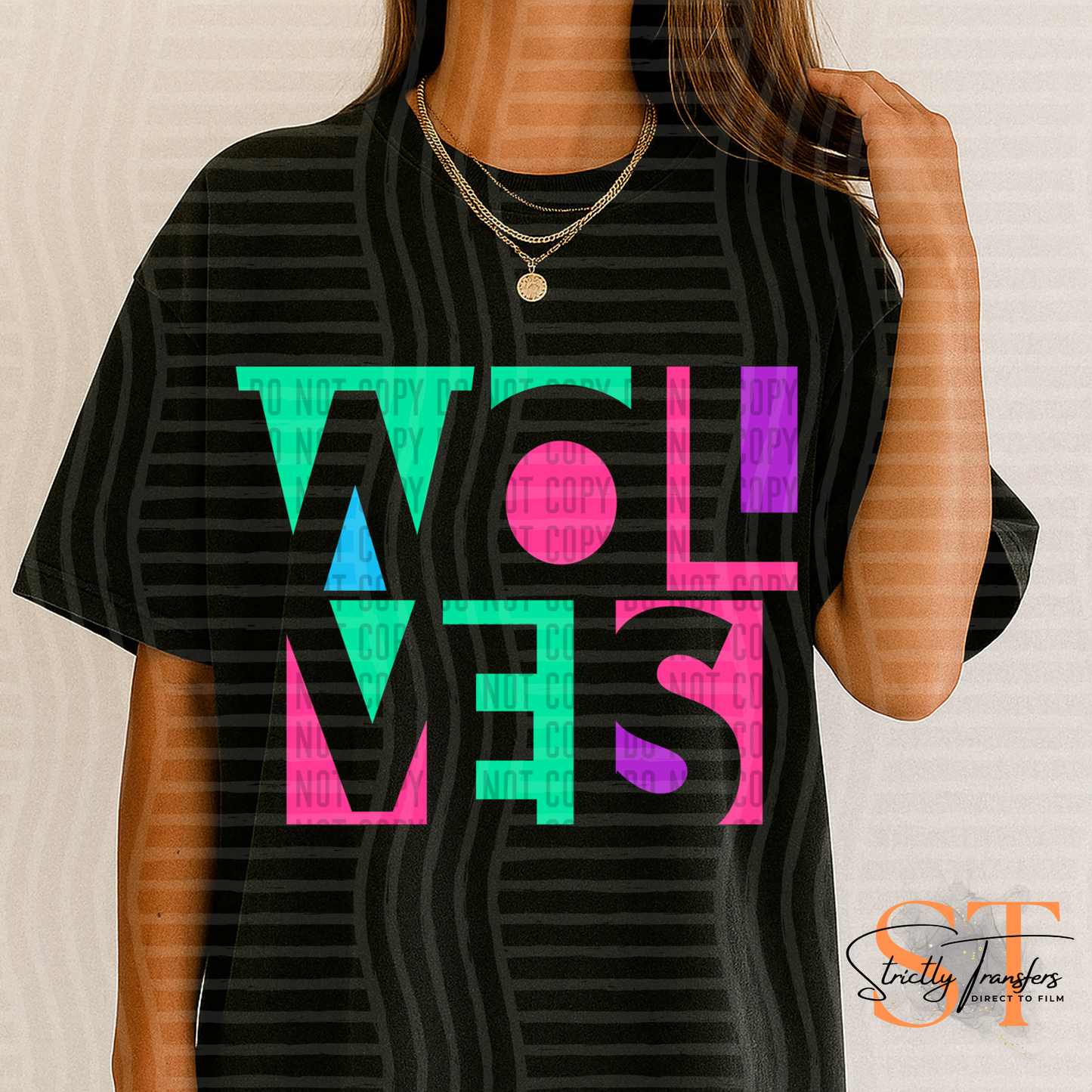 Wolves Neon Cut Out Direct to Film Transfers