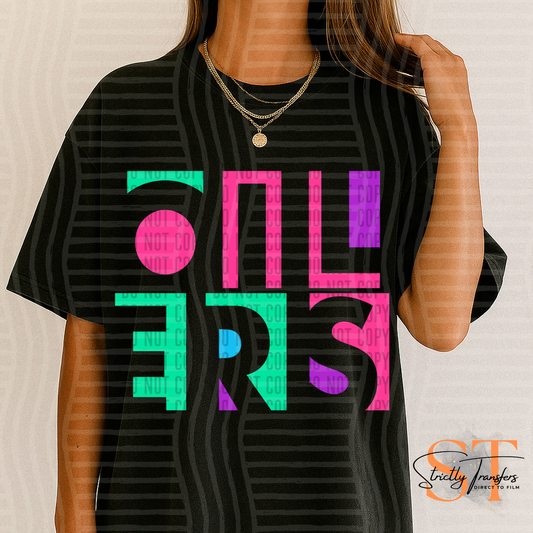 Oilers Neon Cut Out Direct to Film Transfers