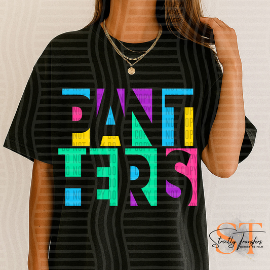 Panthers Neon Cut Out Direct to Film Transfers