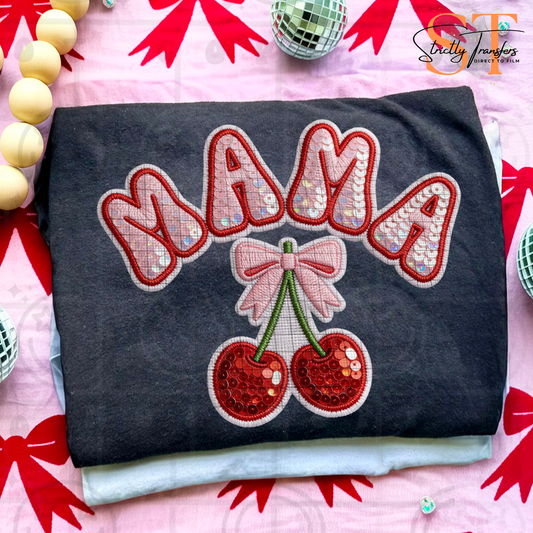 Mama Faux Sequin Cherries Direct to Film Transfers