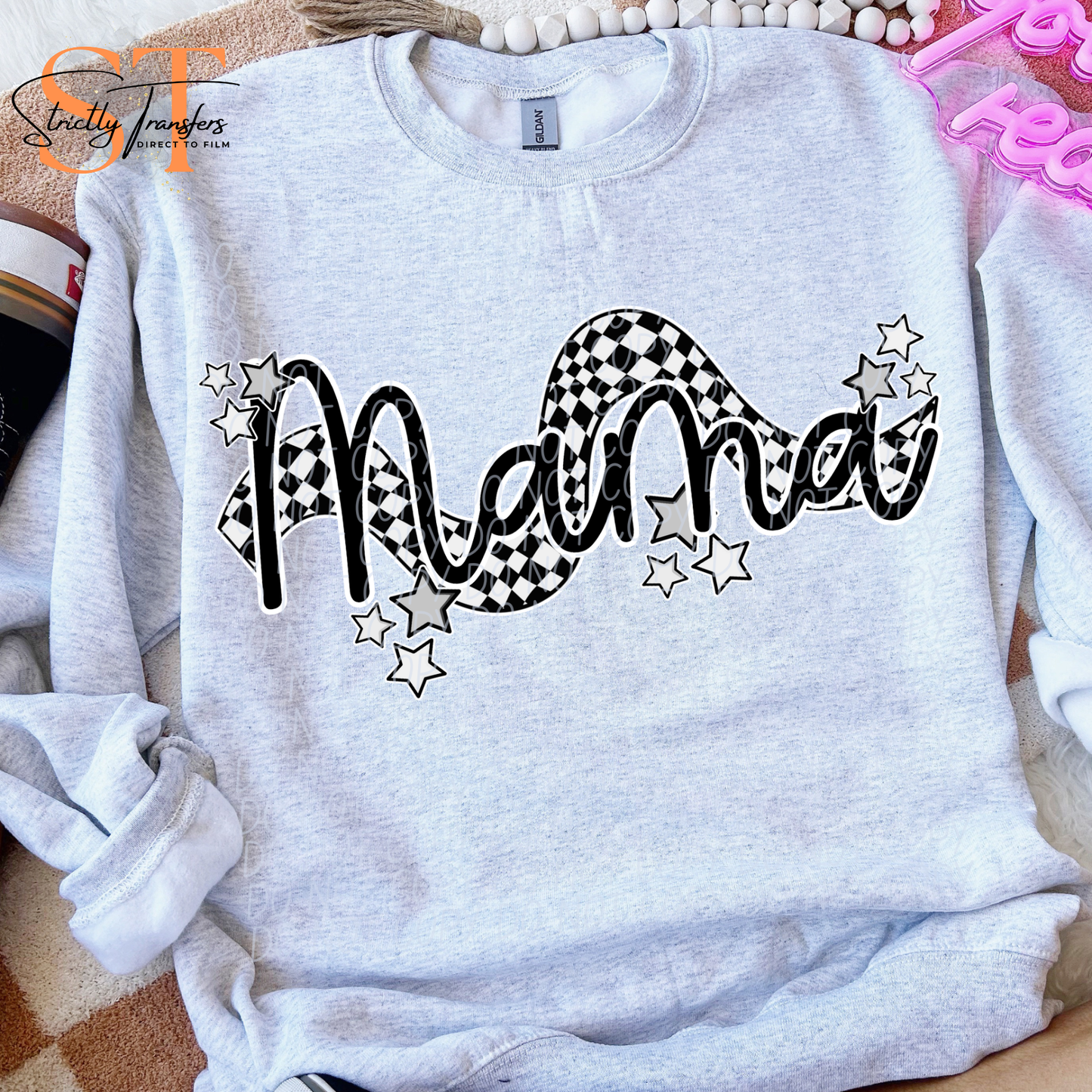 Mama Checkered Direct to Film Transfers