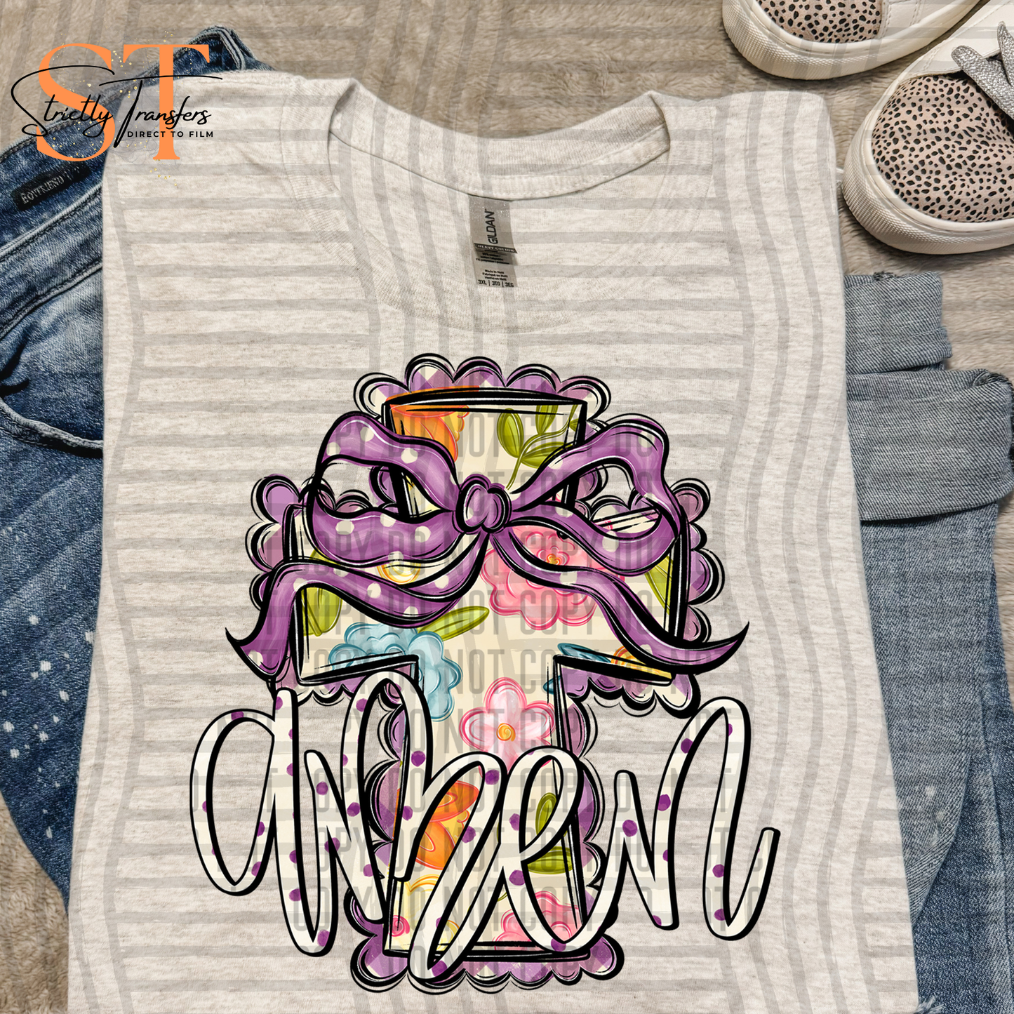 Amen Floral Cross Direct to Film Transfers