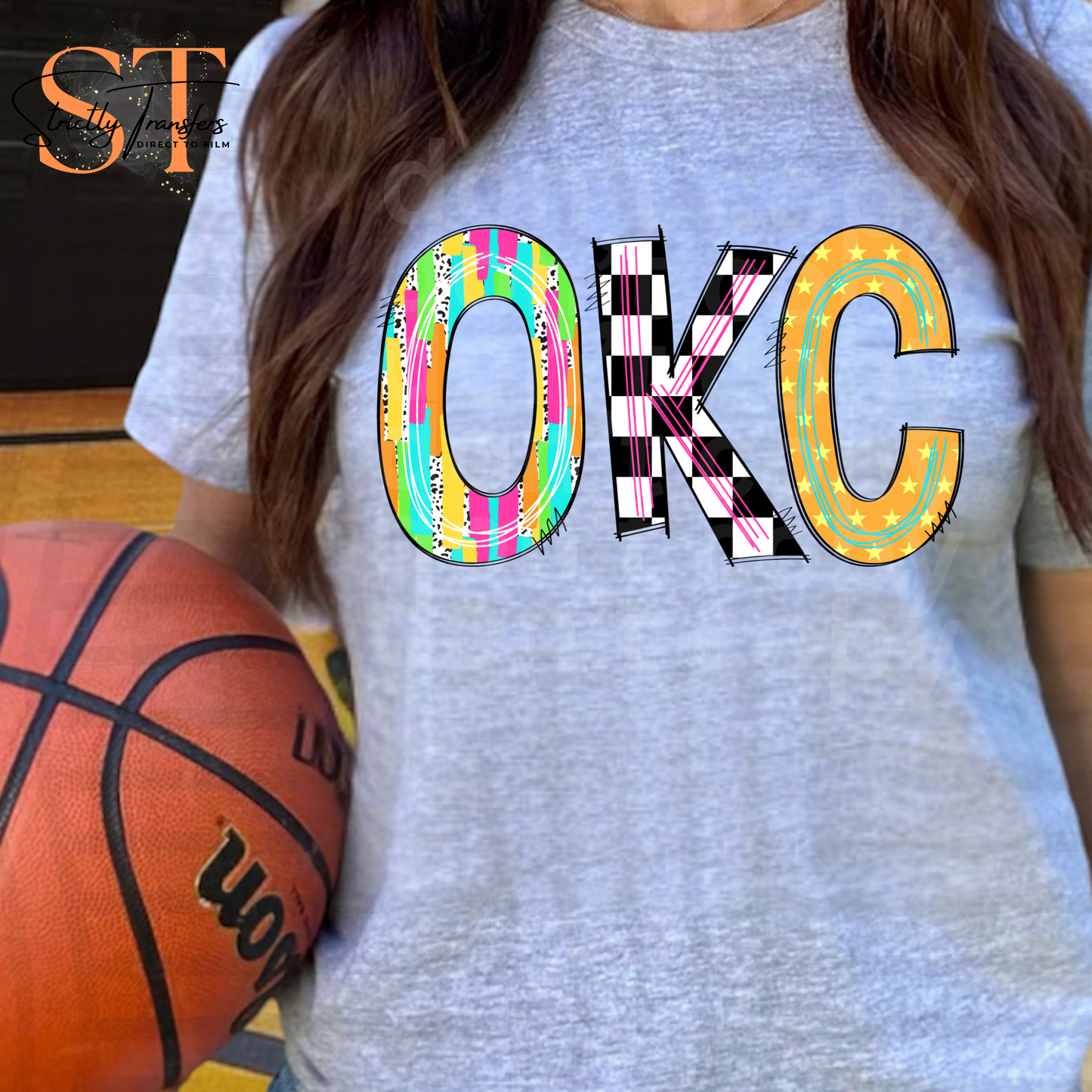 OKC Funky Letters Direct to Film Transfers