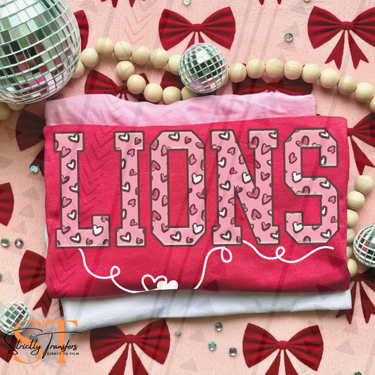 Lions Pink Hearts Direct to Film Transfers