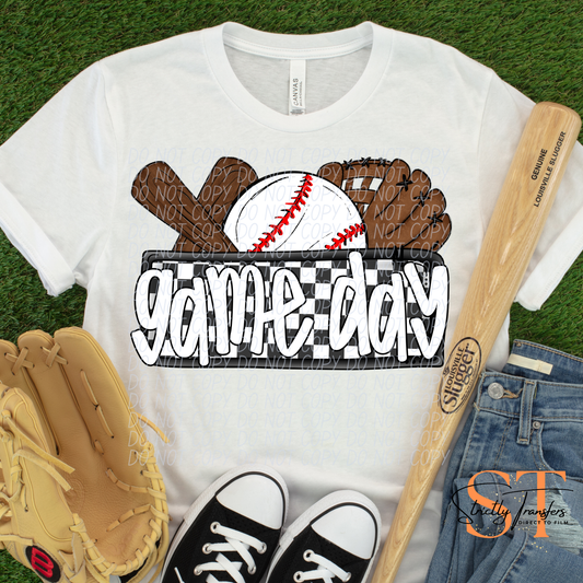 Game Day Baseball Checkered Direct to Film Transfers