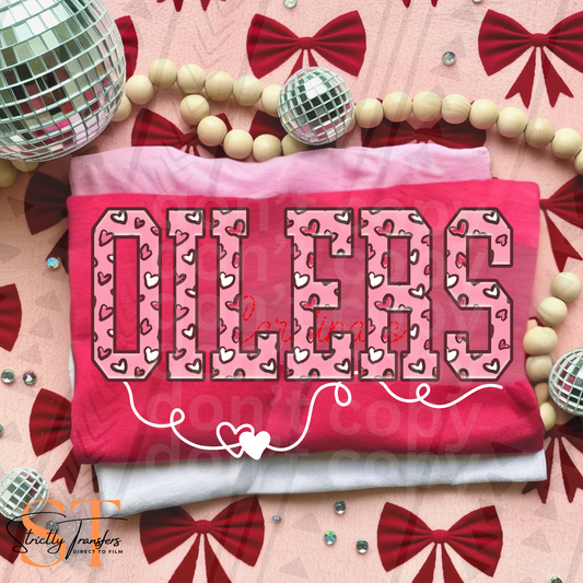 Oilers Pink Hearts Direct to Film Transfers