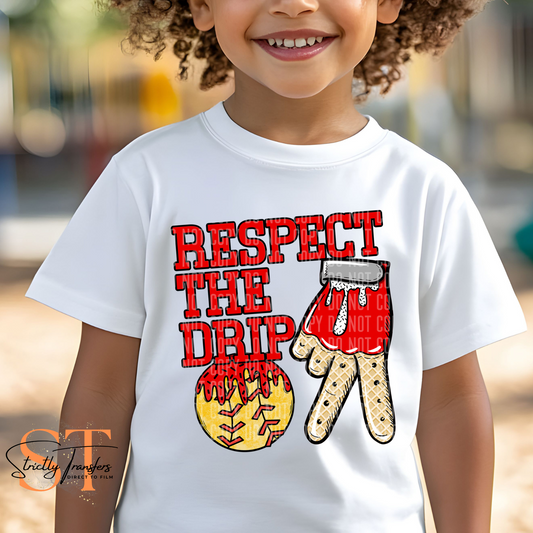 Respect the Drip Softball Glove - 10 Color options Direct to Film Transfers