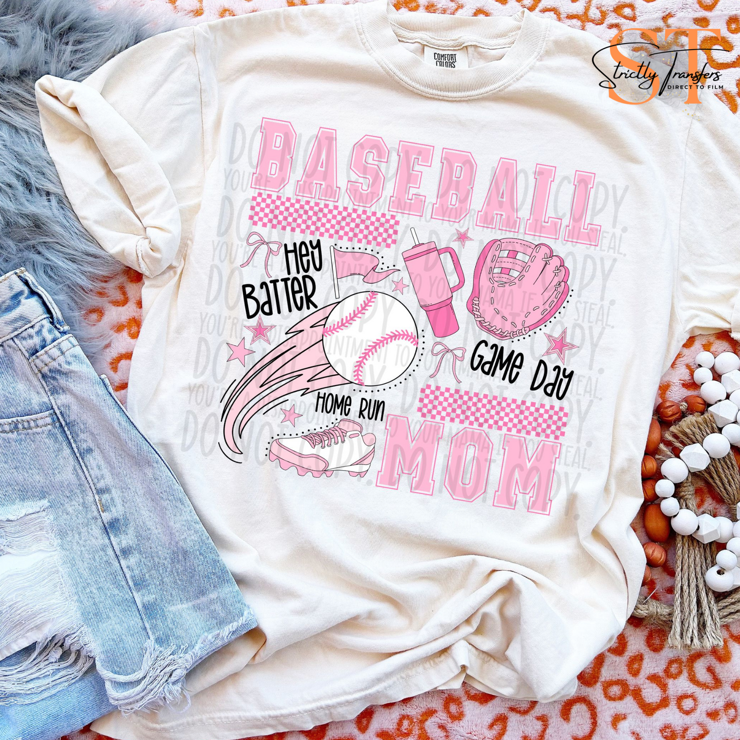 Baseball Mom Pink Collage Direct to Film Transfers