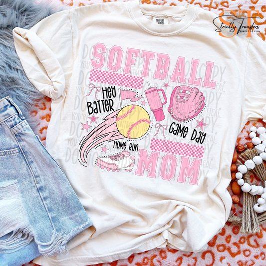 Softball Mom Pink Collage Direct to Film Transfers
