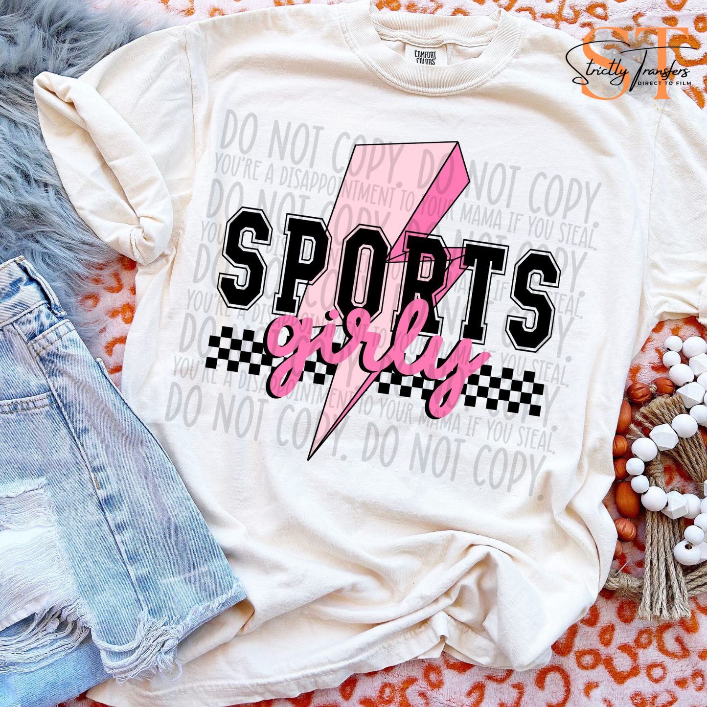 Sports Girly Pink Lightning Bolt Direct to Film Transfers