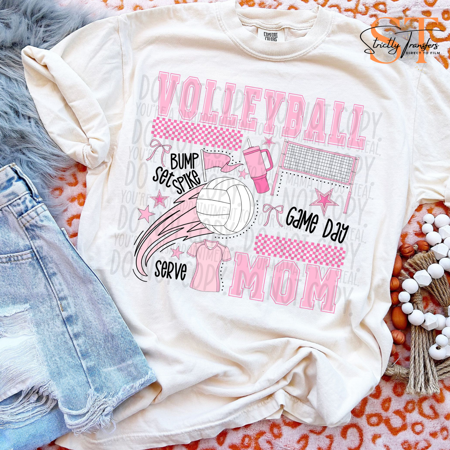 Volleyball Mom Pink Collage Direct to Film Transfers