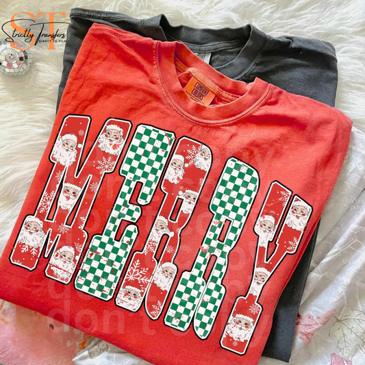 Merry Checkered Santa Direct to Film Transfers
