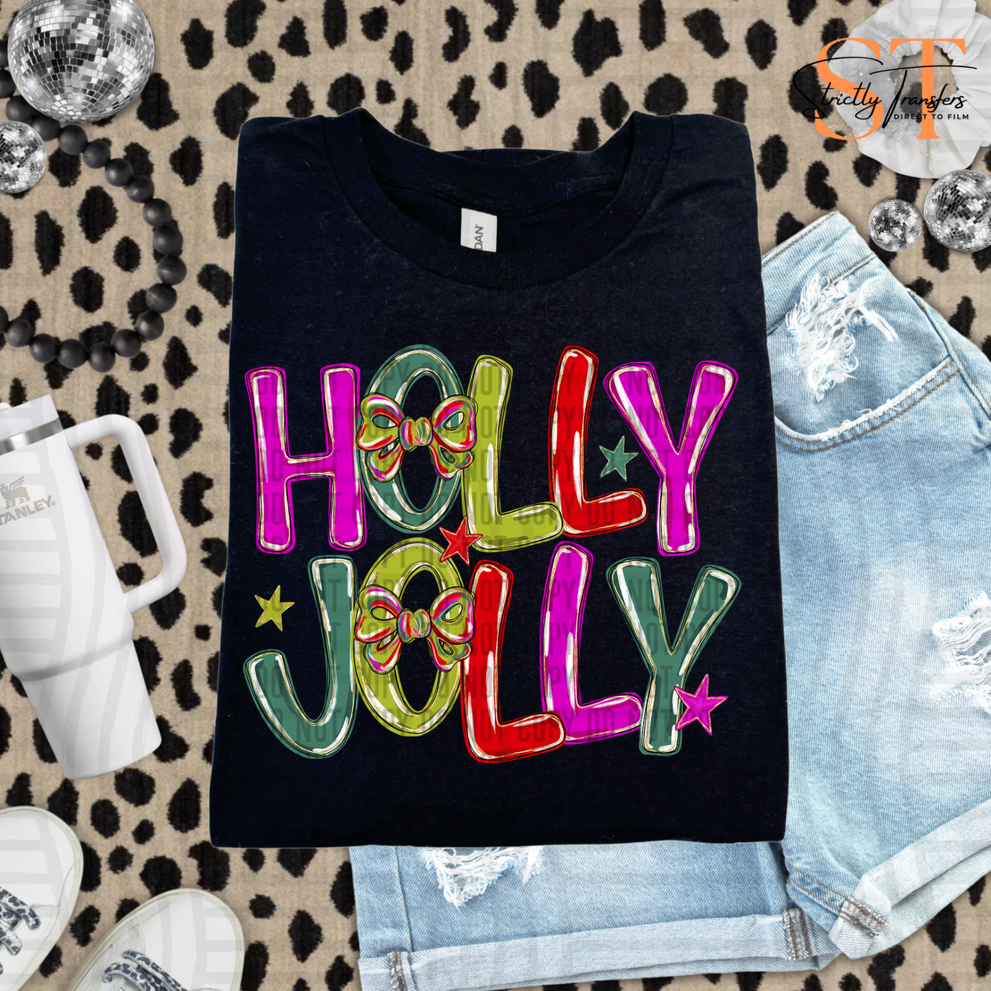 Colorful Holly Jolly- 2 Options Direct to Film Transfers