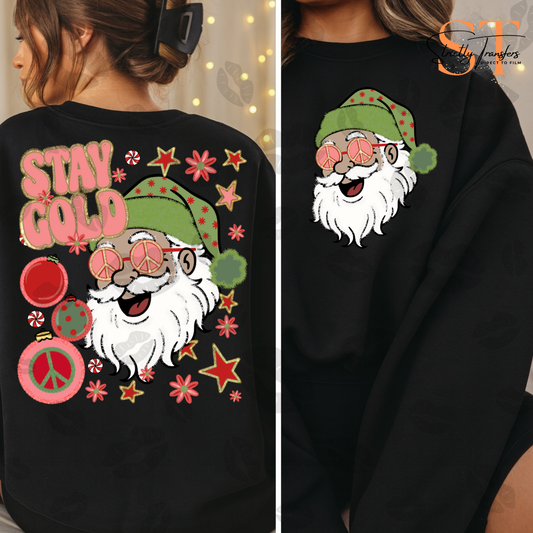 Stay Gold Retro Christmas- pocket design included Direct to Film Transfers