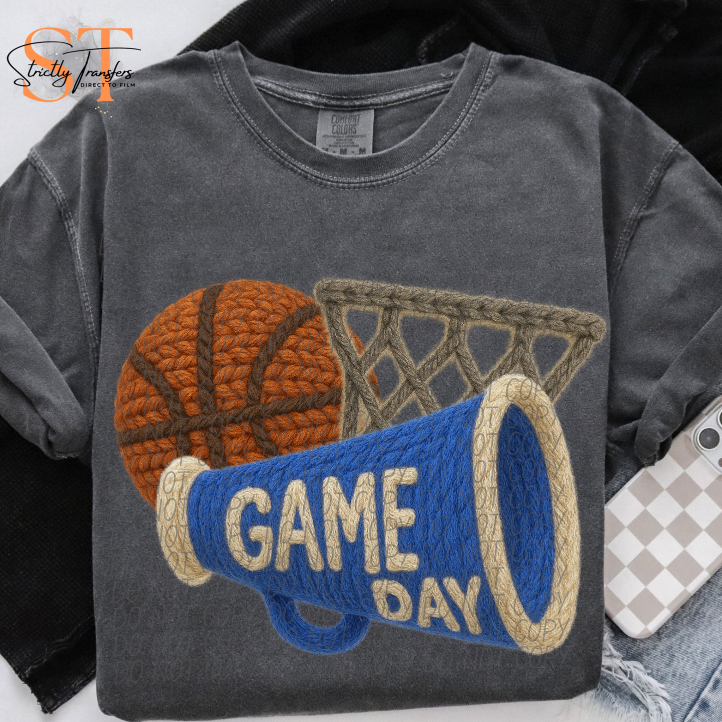 Game Day Basketball Megaphone Faux Yarn  - 9 colors Direct to Film Transfers