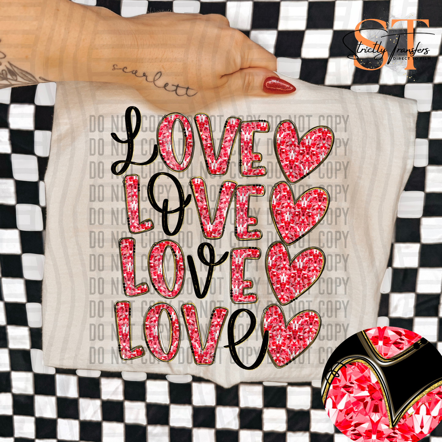 Diamond Stacked Love - 4 Colors Direct to Film Transfers
