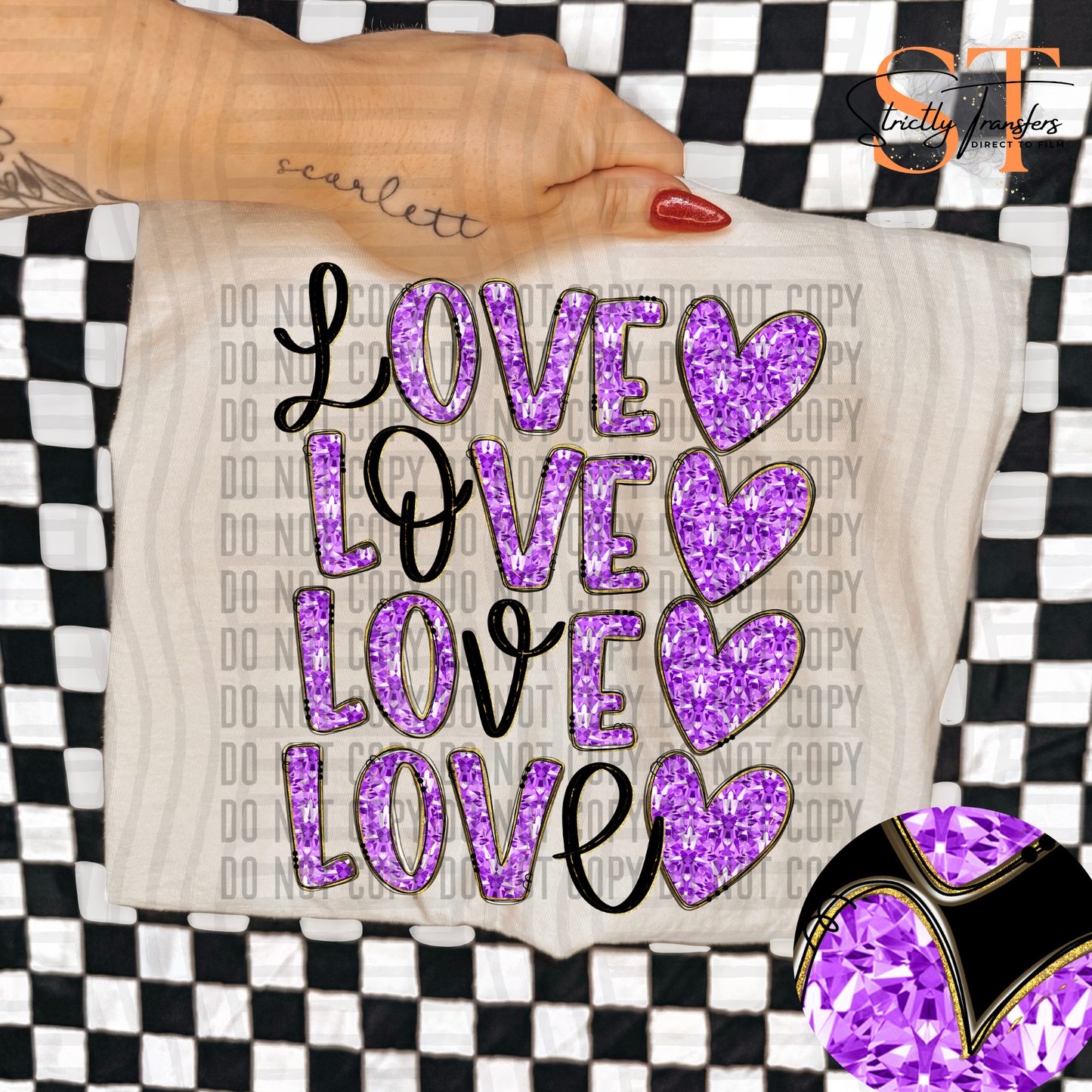 Diamond Stacked Love - 4 Colors Direct to Film Transfers