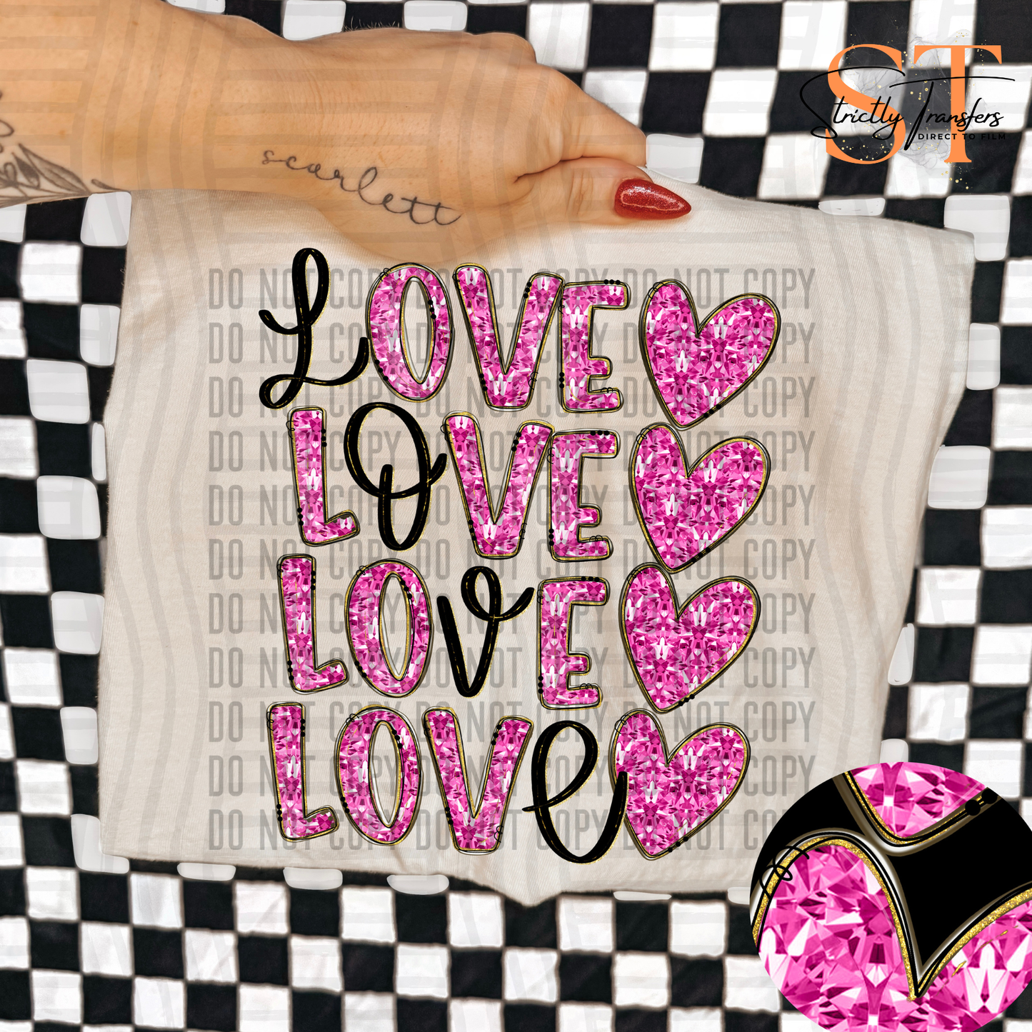 Diamond Stacked Love - 4 Colors Direct to Film Transfers