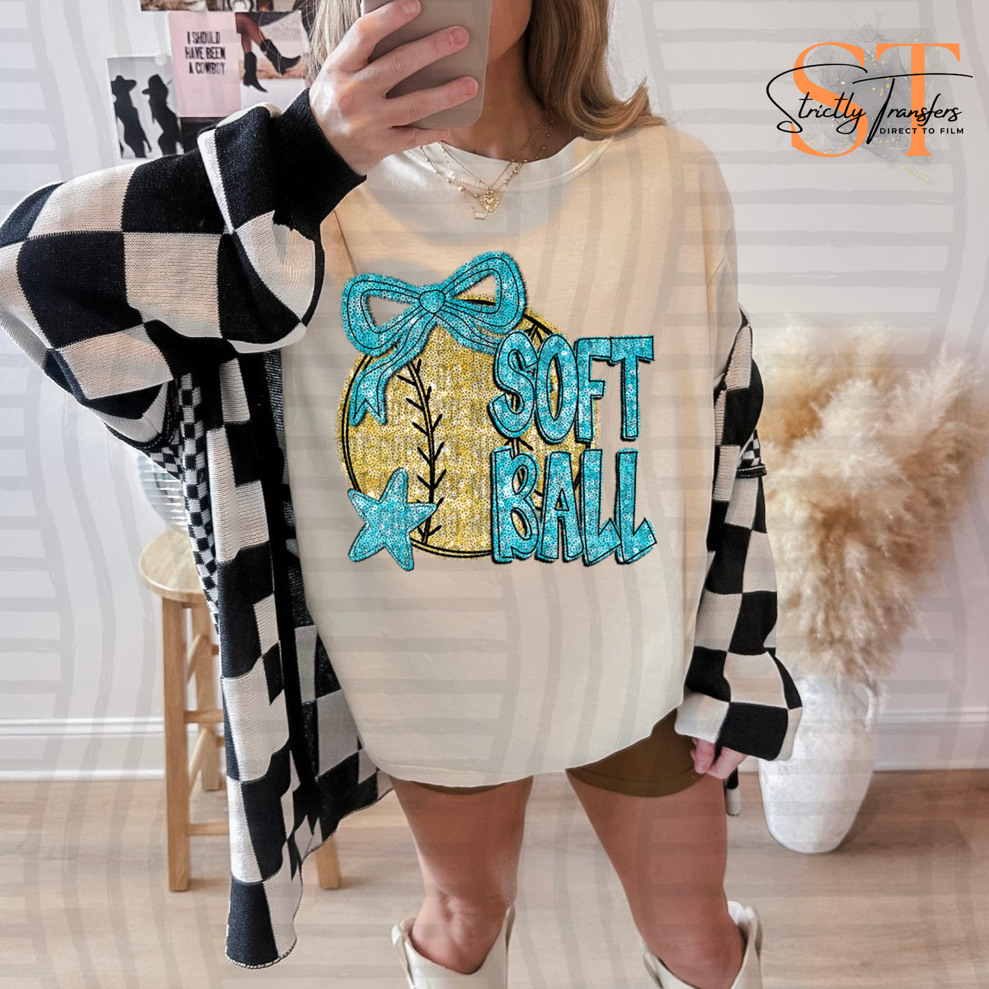 Softball Faux Sequin Direct to Film Transfers