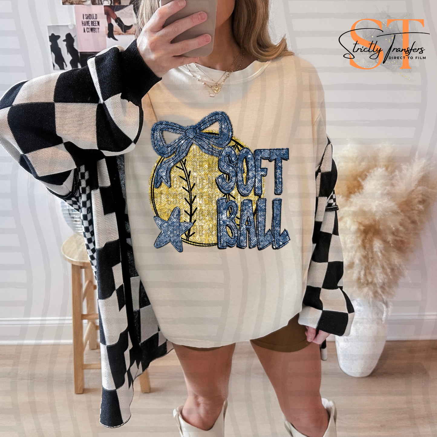 Softball Faux Sequin Direct to Film Transfers