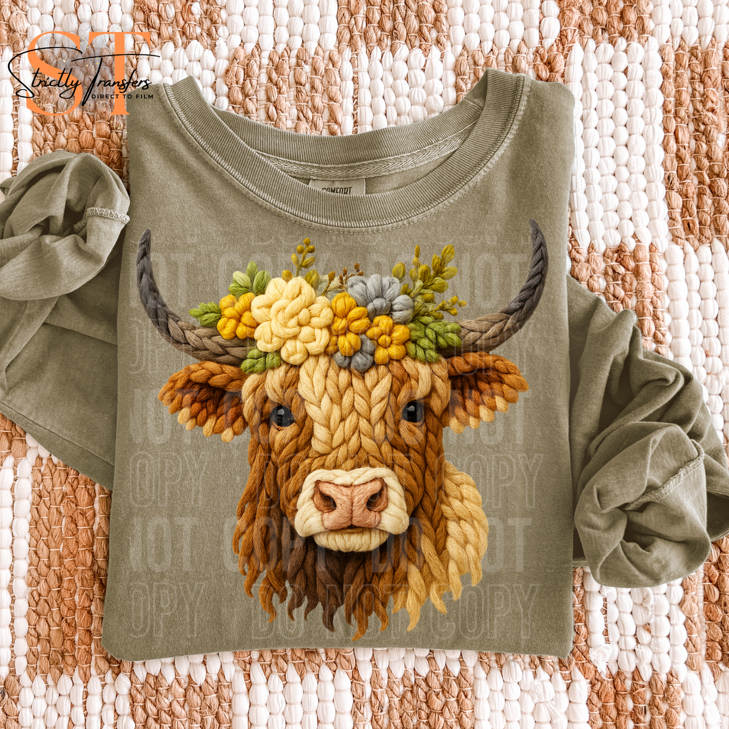 Faux Yarn Floral Cow Direct to Film Transfers