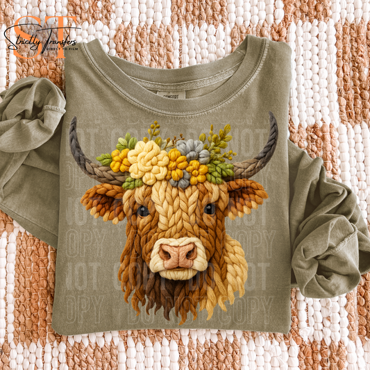 Faux Yarn Floral Cow Direct to Film Transfers