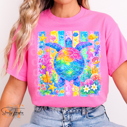 Sea Turtle Floral Stripes Direct to Film Transfers