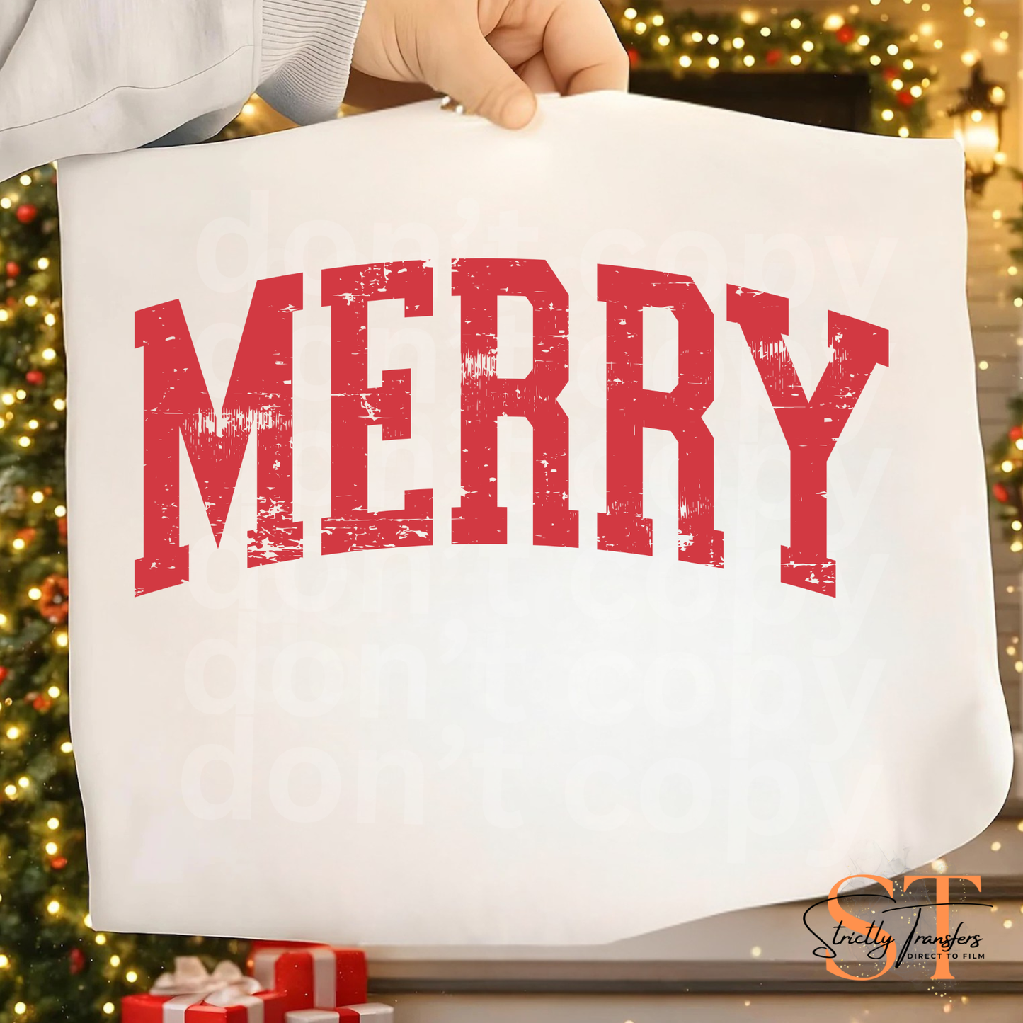 Distressed Merry - 4 colors Direct to Film Transfers