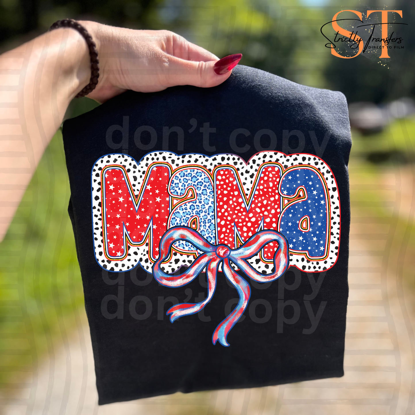 Patriotic Mama with bow Direct to Film Transfers