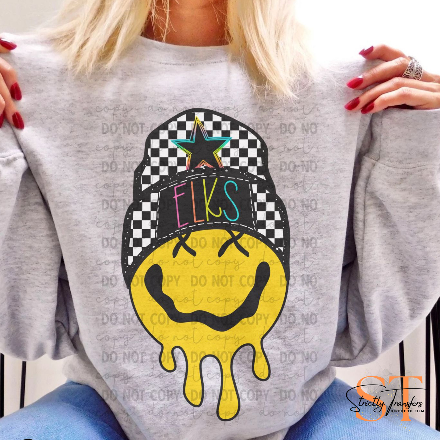 Elks Checkered Hat Smiley Direct to Film Transfers