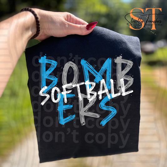 Bombers Softball Sketch Direct to Film Transfers