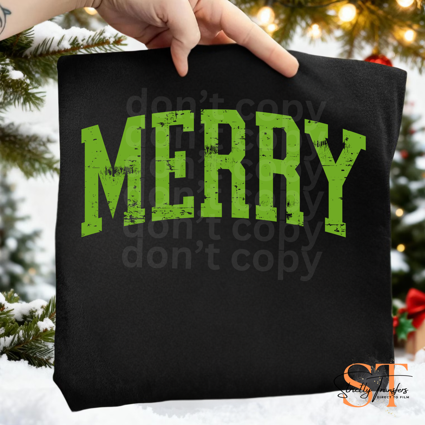 Distressed Merry - 4 colors Direct to Film Transfers
