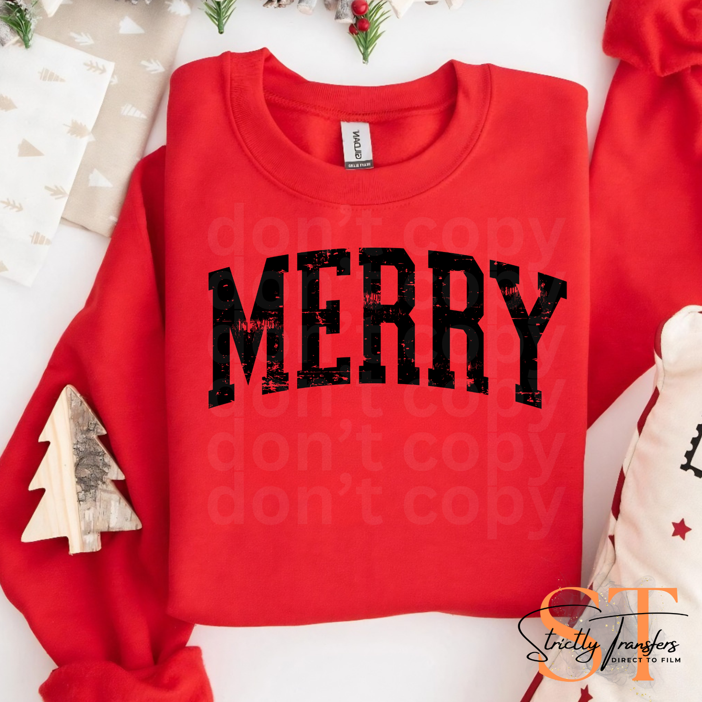 Distressed Merry - 4 colors Direct to Film Transfers