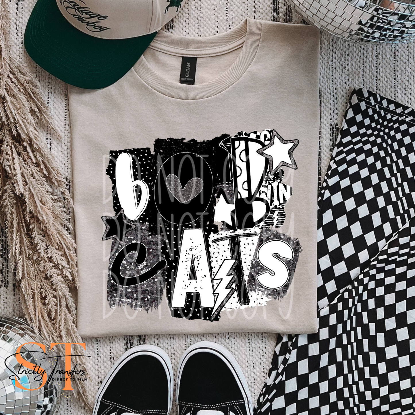 Bobcats Black & White Collage Direct to Film Transfers