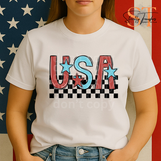 USA Checkered Direct to Film Transfers