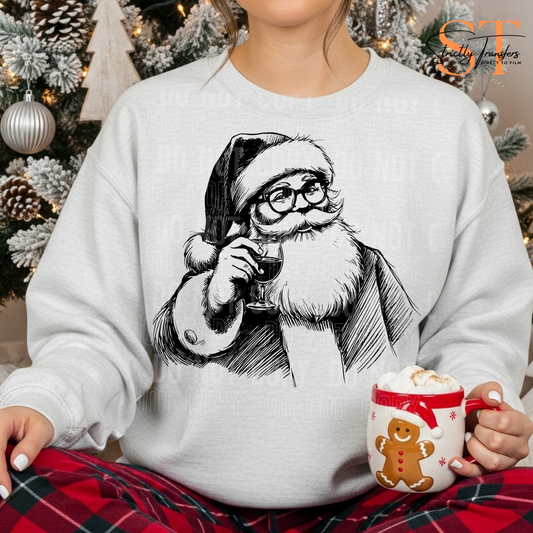 Santa with Wine Direct to Film Transfers