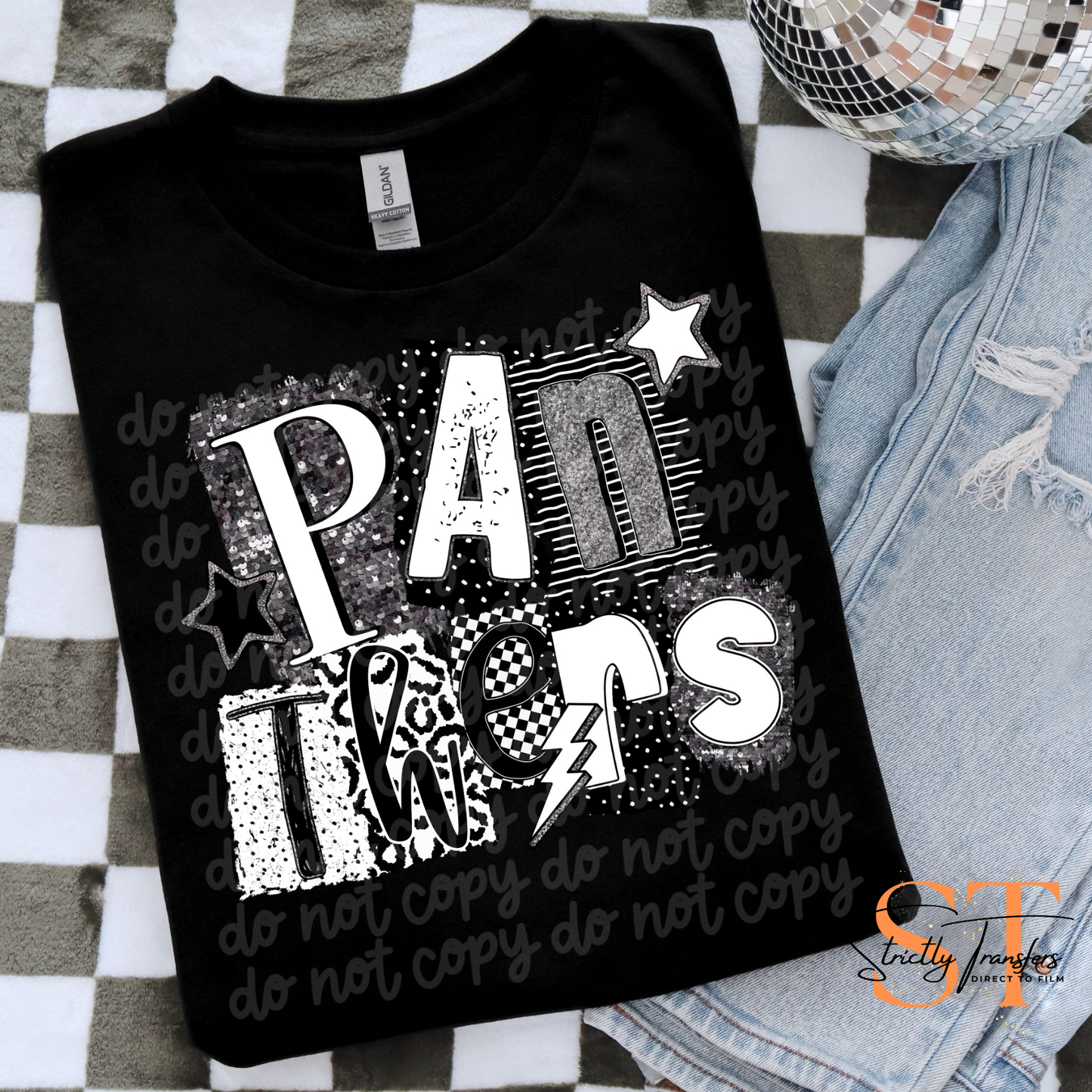 Panthers Black & White Collage Direct to Film Transfers