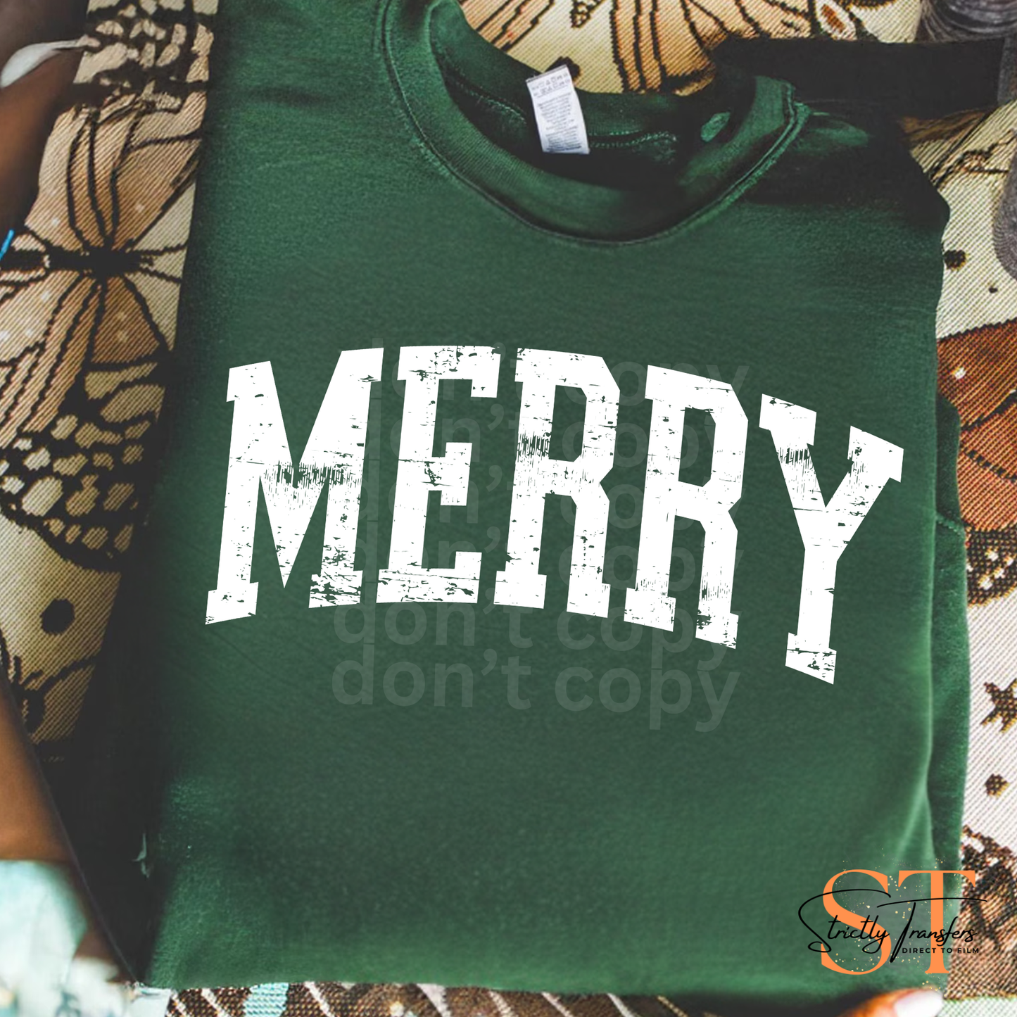 Distressed Merry - 4 colors Direct to Film Transfers