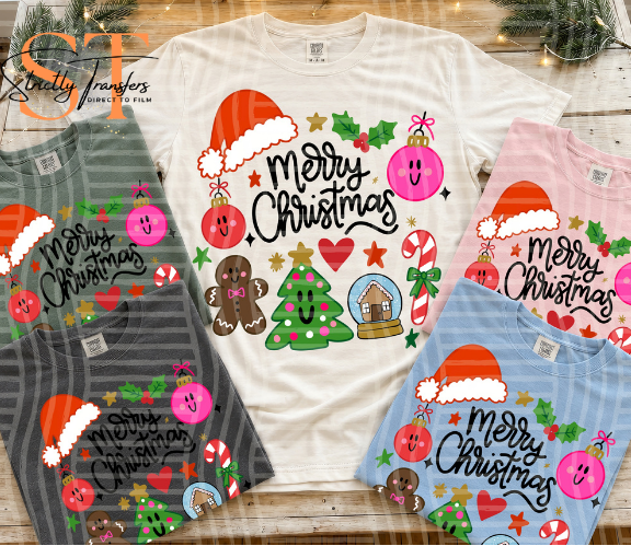 Merry Christmas Smileys Direct to Film Transfers