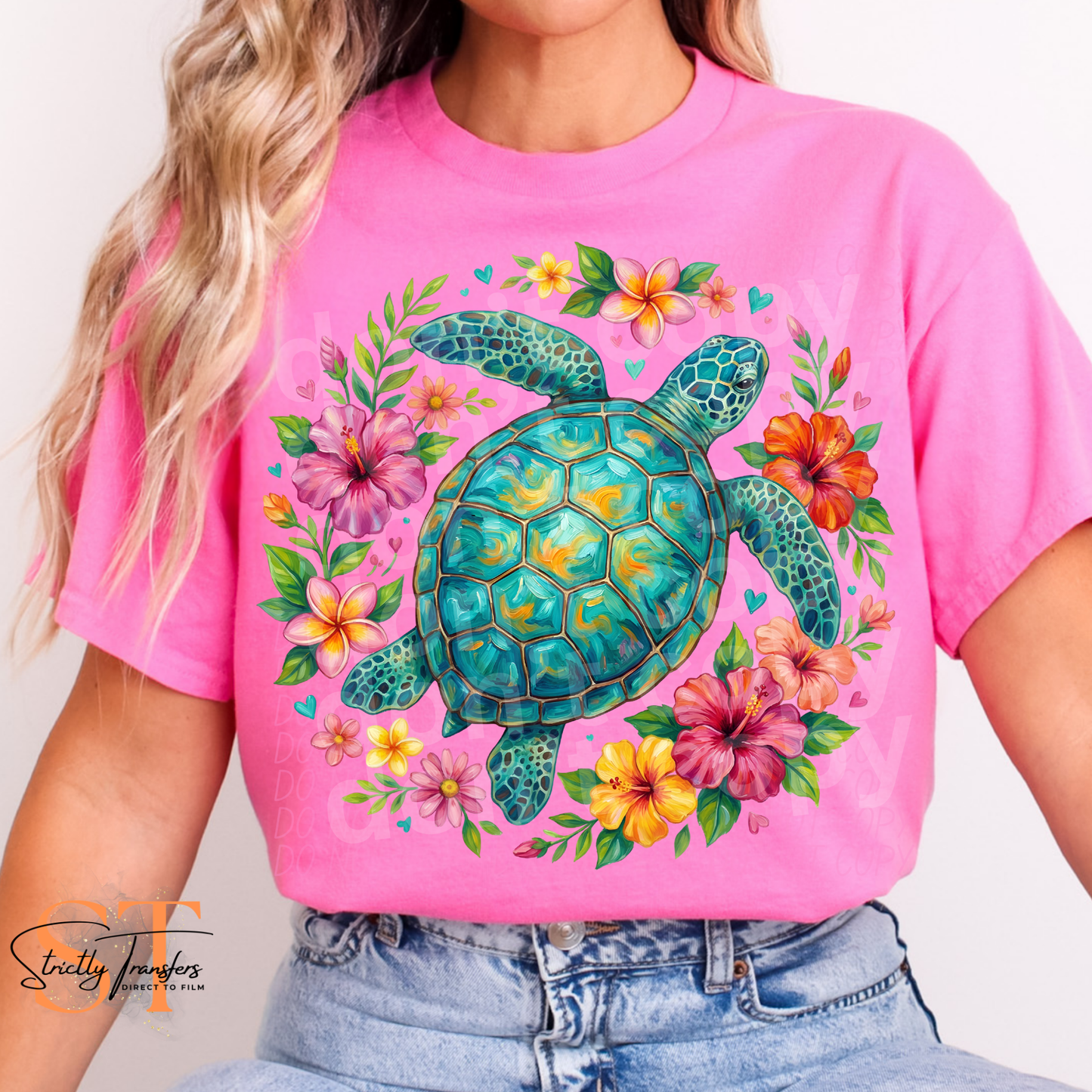 Brushstroke Boho Floral Sea Turtle Direct to Film Transfers