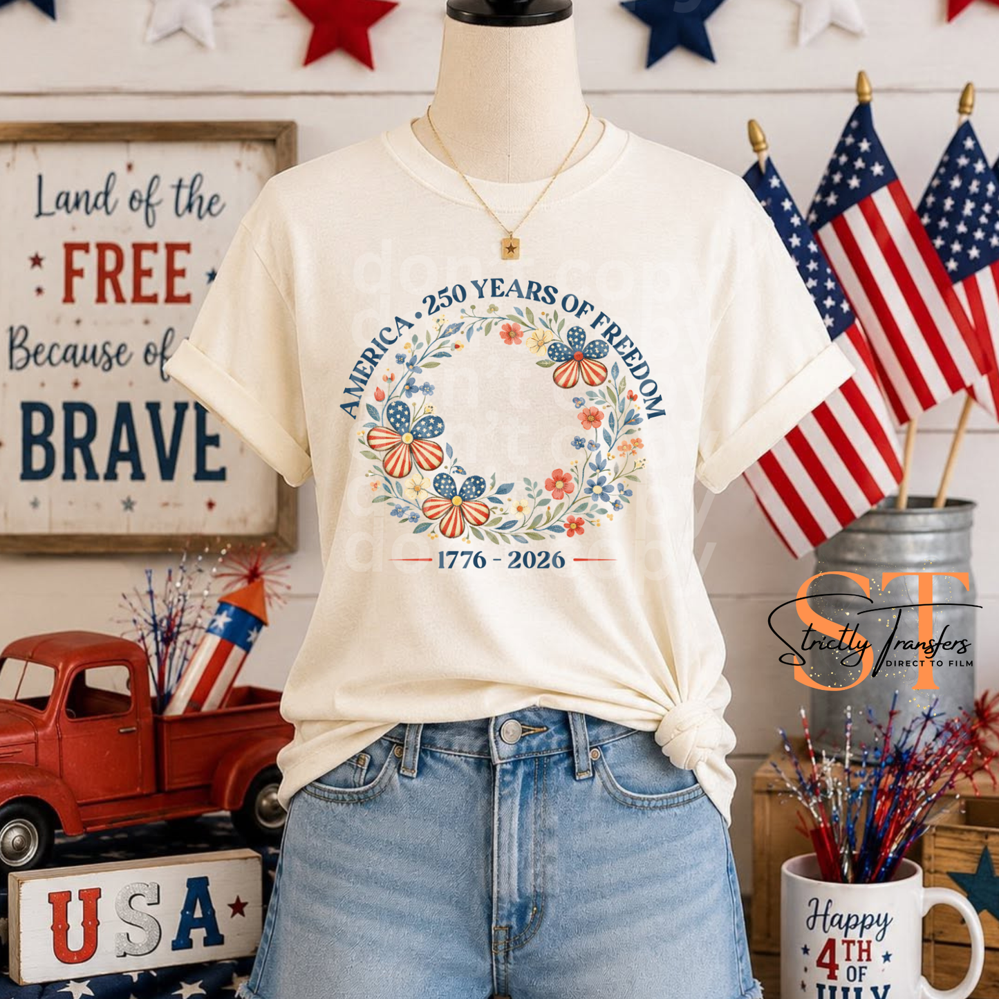 America 250 Years of Freedom Floral Direct to Film Transfers