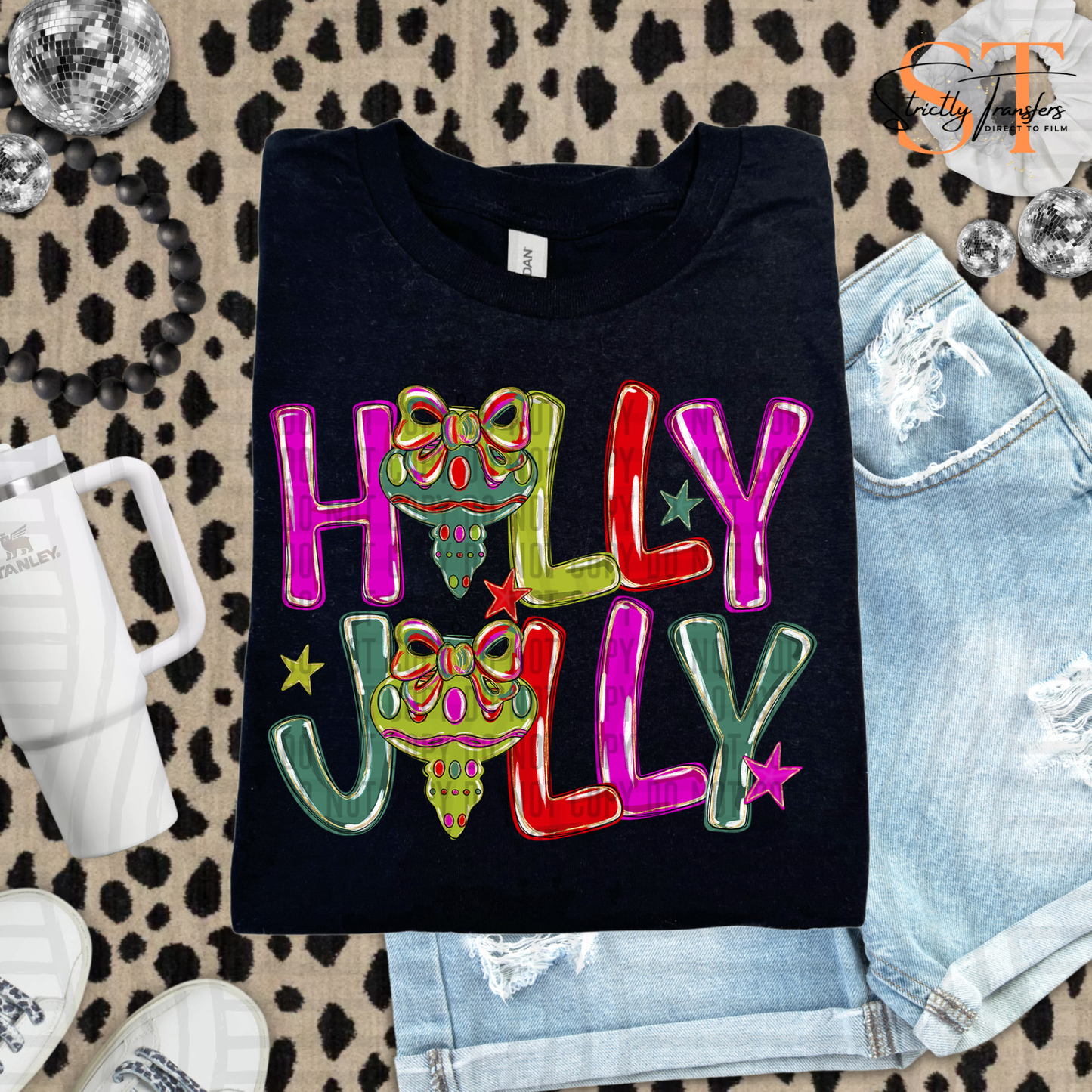 Colorful Holly Jolly Ornaments- 2 Options Direct to Film Transfers